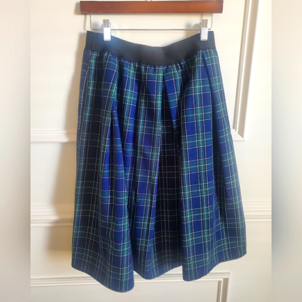 Joan Rivers Blue and Green Plaid Midi Skirt S